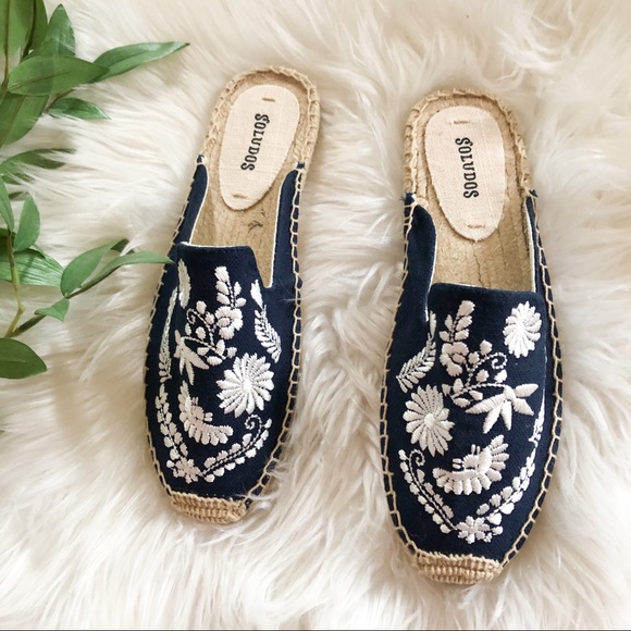 Anthropologie Blue Soludos Ibiza Floral Slides - Picture 5 of 5